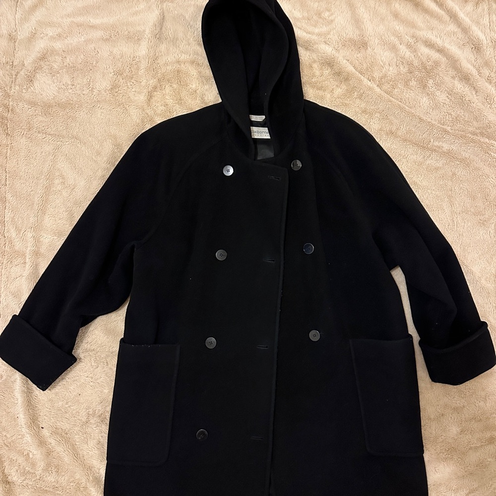 Liz Claiborne Black Hooded Double-Breasted Coat